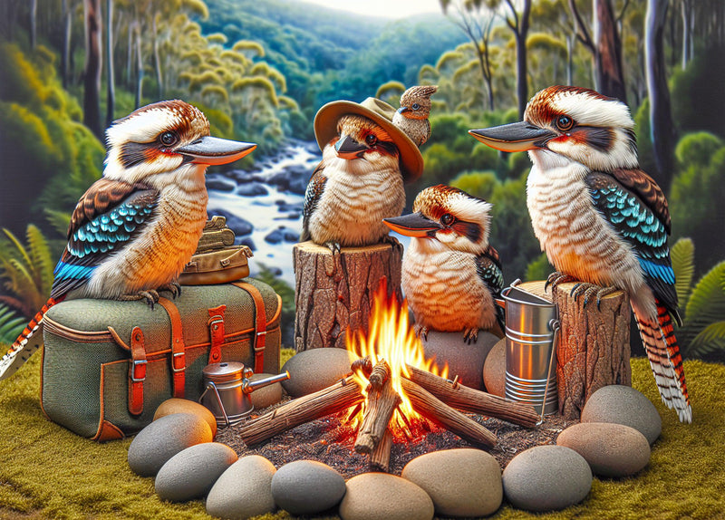 Aussie Animals Camping - Kookaburras (Landscape)