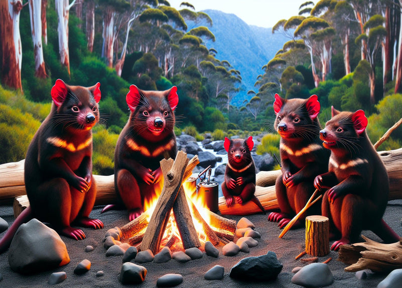 Aussie Animals Camping - Tassie Devils (Landscape)