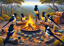 Aussie Animals Camping - Magpies (Landscape)