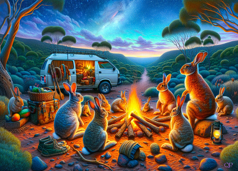 Aussie Animals Camping - Rabbits (Landscape)