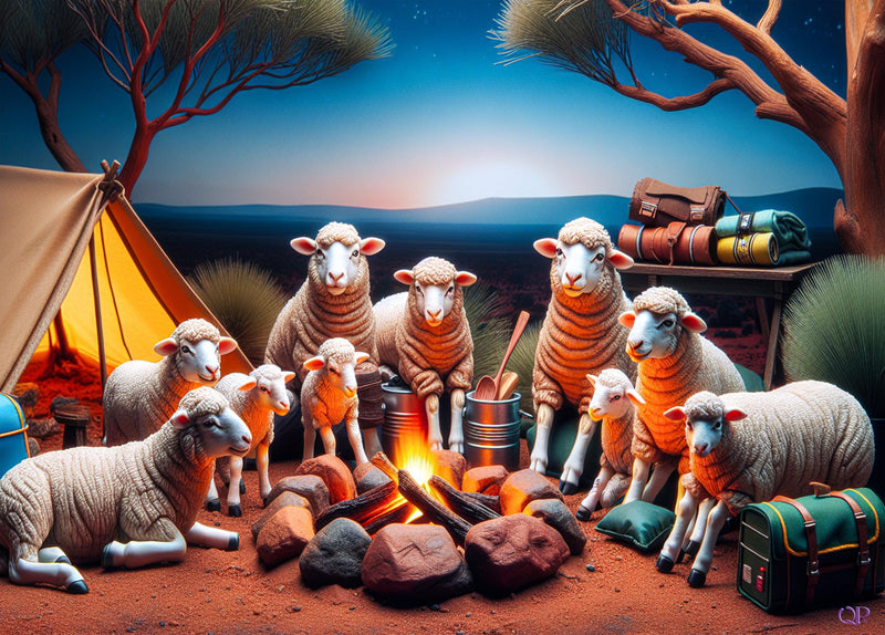 Aussie Animals Camping - Sheep (Landscape)