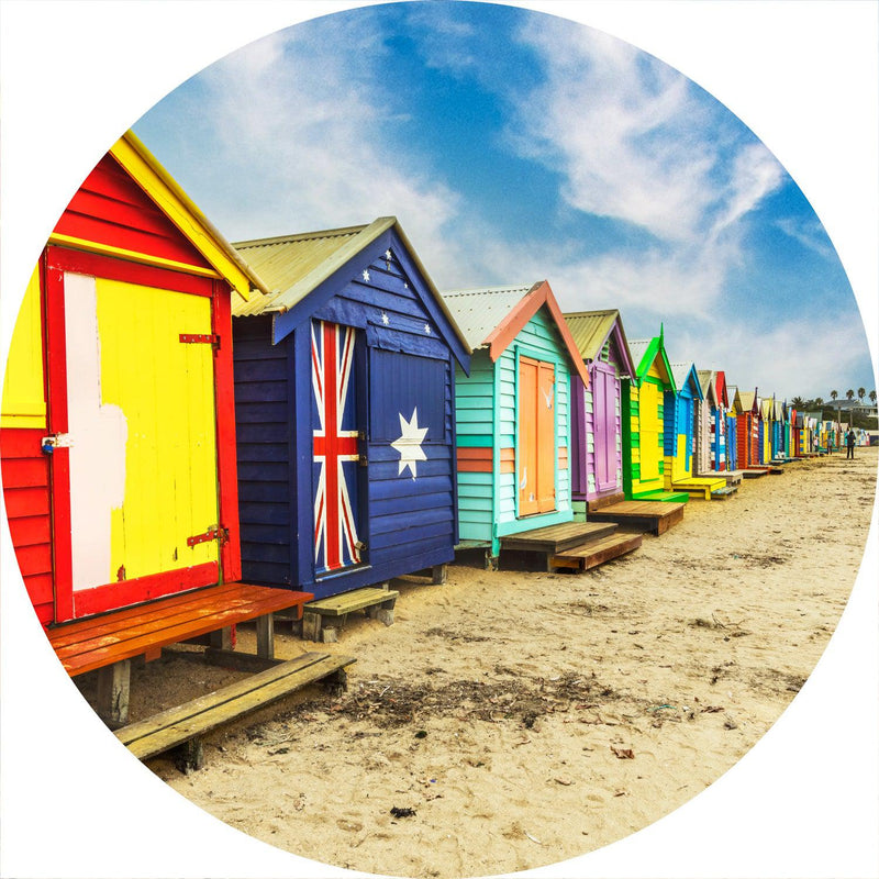 Brighton Beach Boxes (Round) Jigsaw Puzzle by Artist Jaime Dormer and Manufactured by QPuzzles in Queensland