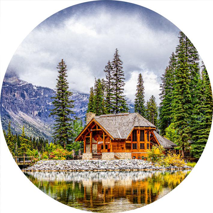 Cabin on the Lake (Round) Jigsaw Puzzle by Artist Jaime Dormer and Manufactured by QPuzzles in Queensland