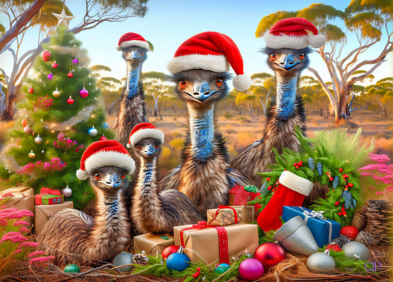 Christmas Emus (Landscape)