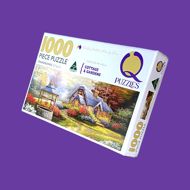 Cottage & Gardens (Panorama) Jigsaw Puzzle by Artist QPuzzles and Manufactured by QPuzzles in Queensland