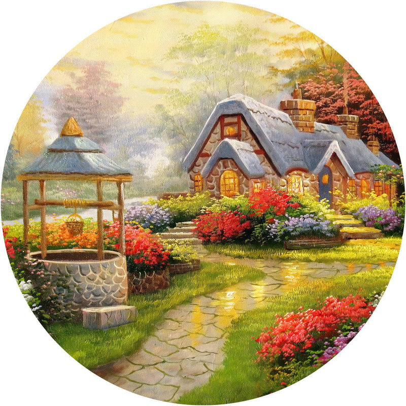 Cottage & Gardens (Round) Jigsaw Puzzle by Artist QPuzzles and Manufactured by QPuzzles in Queensland