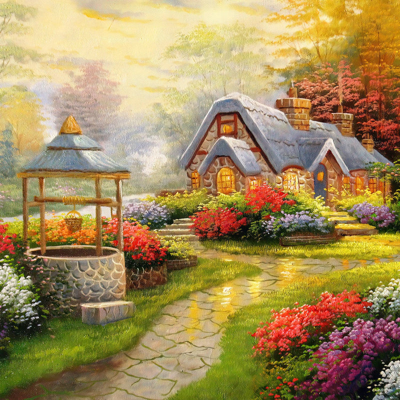Cottage & Gardens (Square) Jigsaw Puzzle by Artist QPuzzles and Manufactured by QPuzzles in Queensland