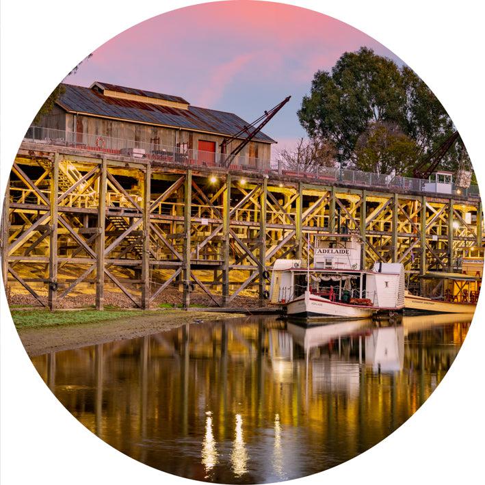 Echuca Wharf (Round) Jigsaw Puzzle by Artist Jaime Dormer and Manufactured by QPuzzles in Queensland