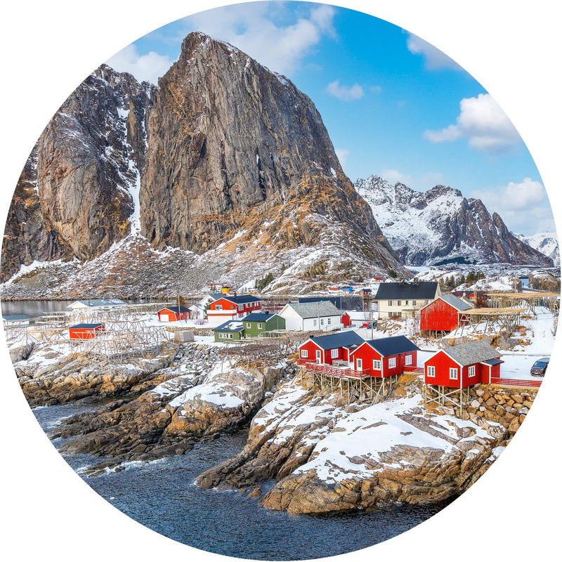 Hamnoy Village (Round) Jigsaw Puzzle by Artist Jaime Dormer and Manufactured by QPuzzles in Queensland