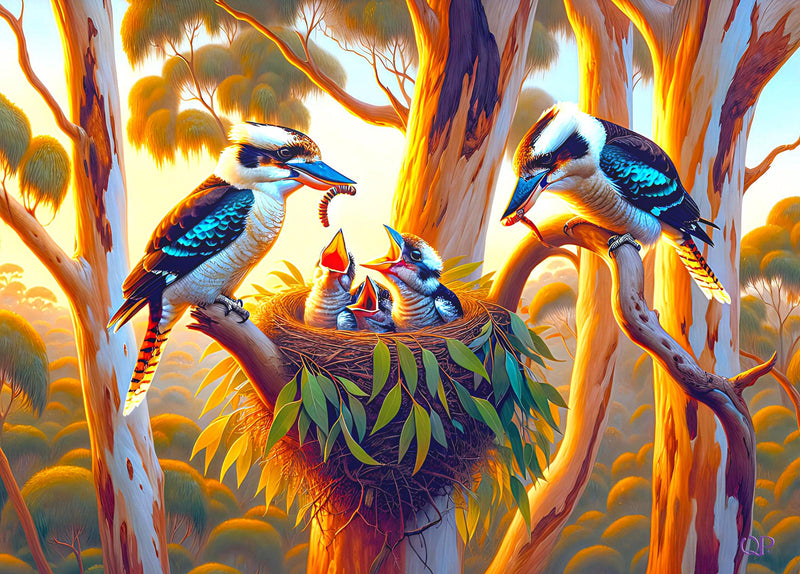 Kookaburras Feeding (Landscape)