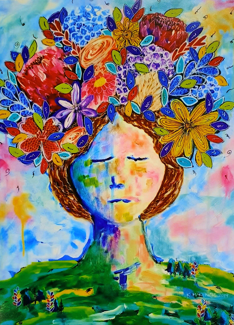 Lady With Flowers (Portrait) Jigsaw Puzzle by Artist Karen McKenzie and Manufactured by QPuzzles in Queensland