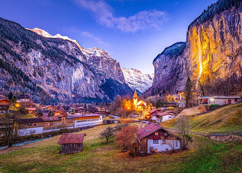 Lauterbrunnen Twilight (Landscape) Jigsaw Puzzle by Artist Jaime Dormer and Manufactured by QPuzzles in Queensland