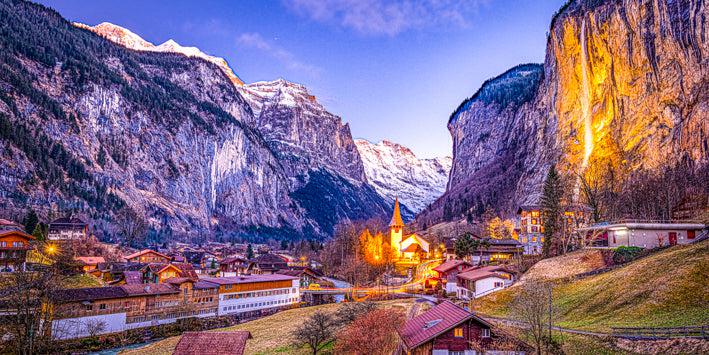 Lauterbrunnen Twilight (Pano) Jigsaw Puzzle by Artist Jaime Dormer and Manufactured by QPuzzles in Queensland
