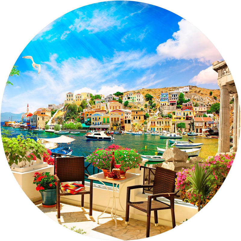 Mediterranean Terrace (Round) Jigsaw Puzzle by Artist QPuzzles and Manufactured by QPuzzles in Queensland