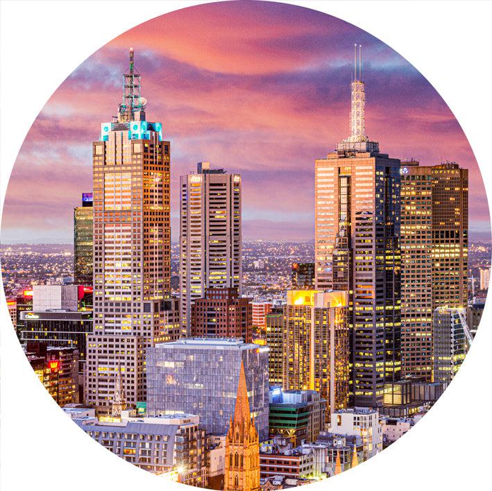 Melbourne CBD (Round) Jigsaw Puzzle by Artist Jaime Dormer and Manufactured by QPuzzles in Queensland
