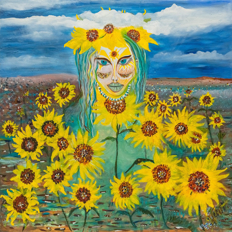 Panacea, Sunflower Goddess of Healing (Square) Jigsaw Puzzle by Artist Tracie Worth and Manufactured by QPuzzles in Queensland