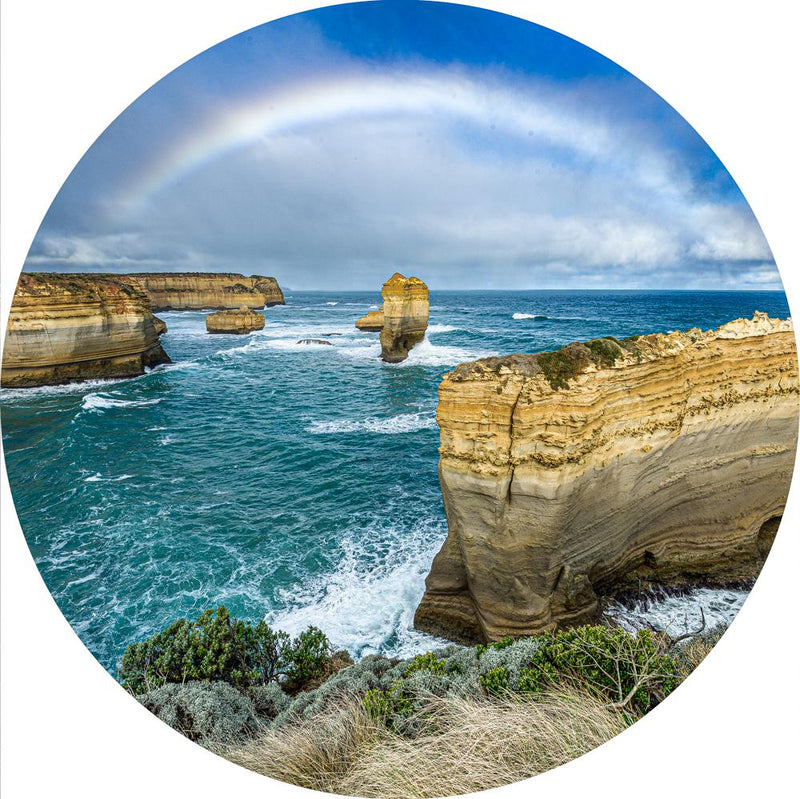 Rainbow Over the Apostles (Round) Jigsaw Puzzle by Artist Jaime Dormer and Manufactured by QPuzzles in Queensland
