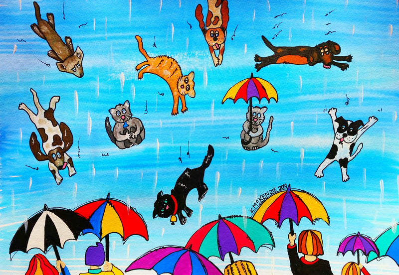 Raining Cats 'n Dogs (Landscape) Jigsaw Puzzle by Artist Karen McKenzie and Manufactured by QPuzzles in Queensland