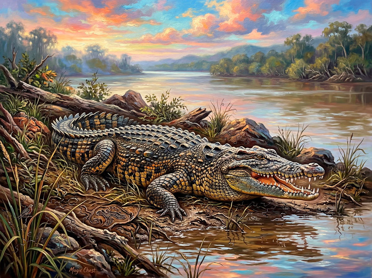 絵画 Crocodile Crocodile on the River Bed (Landscape) - Puzzles Qld Pty Ltd