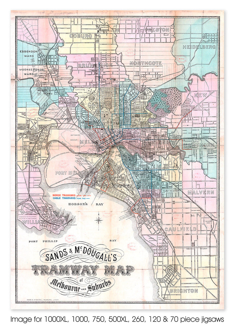 Sands & McDougall's Tramway Map of Melbourne and Suburbs, circa 1880's