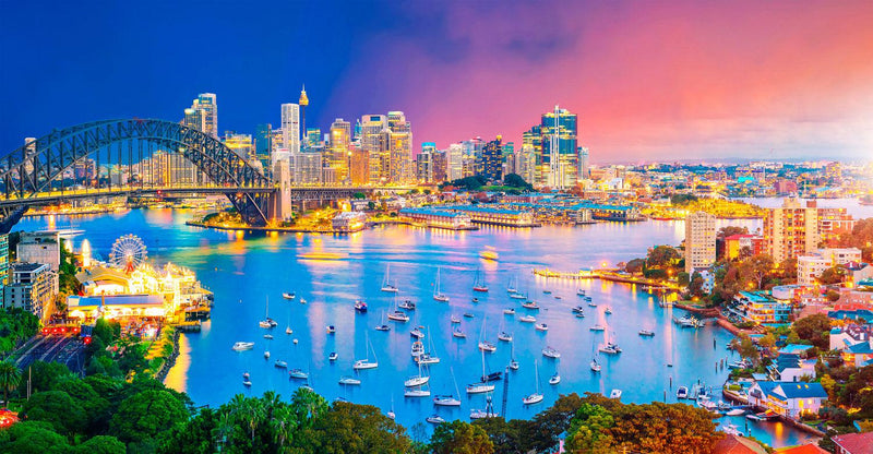Sydney Skyline at Twilight (Panorama) Jigsaw Puzzle by Artist QPuzzles and Manufactured by QPuzzles in Queensland