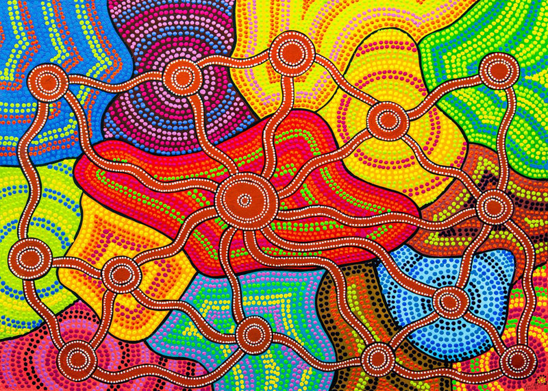 The Waradjuri Tribe (Landscape) Jigsaw Puzzle by Artist Lionel Phillips and Manufactured by QPuzzles in Queensland