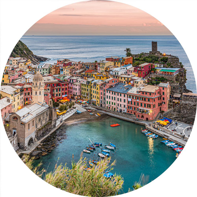Vernazza Sunset (Round) Jigsaw Puzzle by Artist Jaime Dormer and Manufactured by QPuzzles in Queensland
