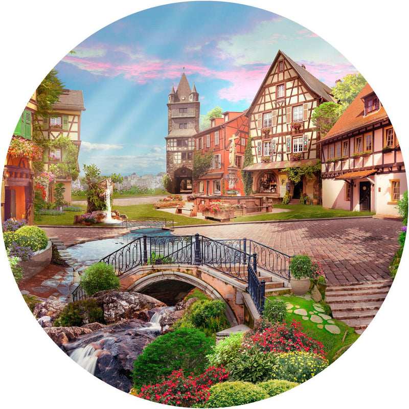Village Bridge (Round) Jigsaw Puzzle by Artist QPuzzles and Manufactured by QPuzzles in Queensland