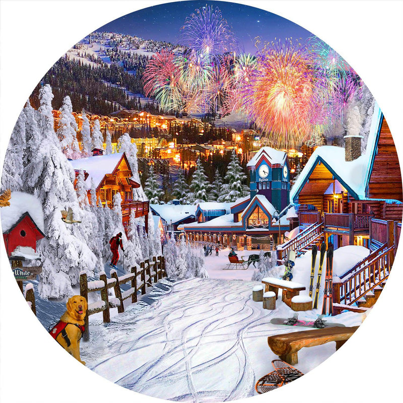 Winter Playground (Round) Jigsaw Puzzle by Artist MGL Licensing and Manufactured by QPuzzles in Queensland